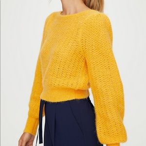 NWOT Aritzia Wilfred Golden Marigold Yellow Knit Crop Balloon Sleeve Sweater